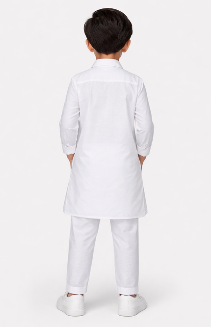 Boys' White Pathani Kurta Set with Chikankari Embroidery