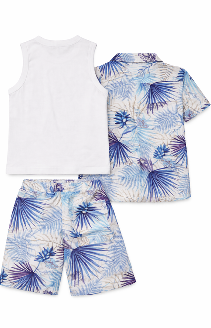 Boys' 3-Piece Tropical Vacation Set – Shirt, Graphic Vest & Shorts