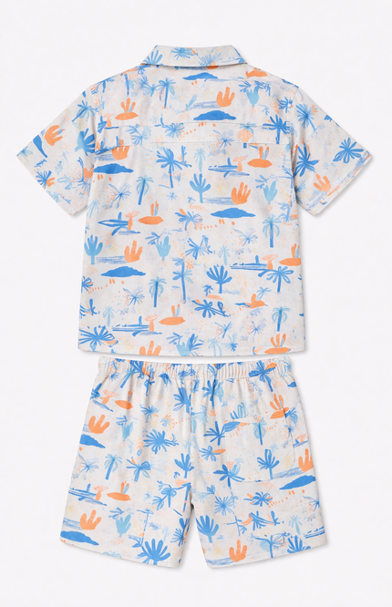 Boys' White Desert Botanical Print Shirt and Matching Drawstring Shorts Set