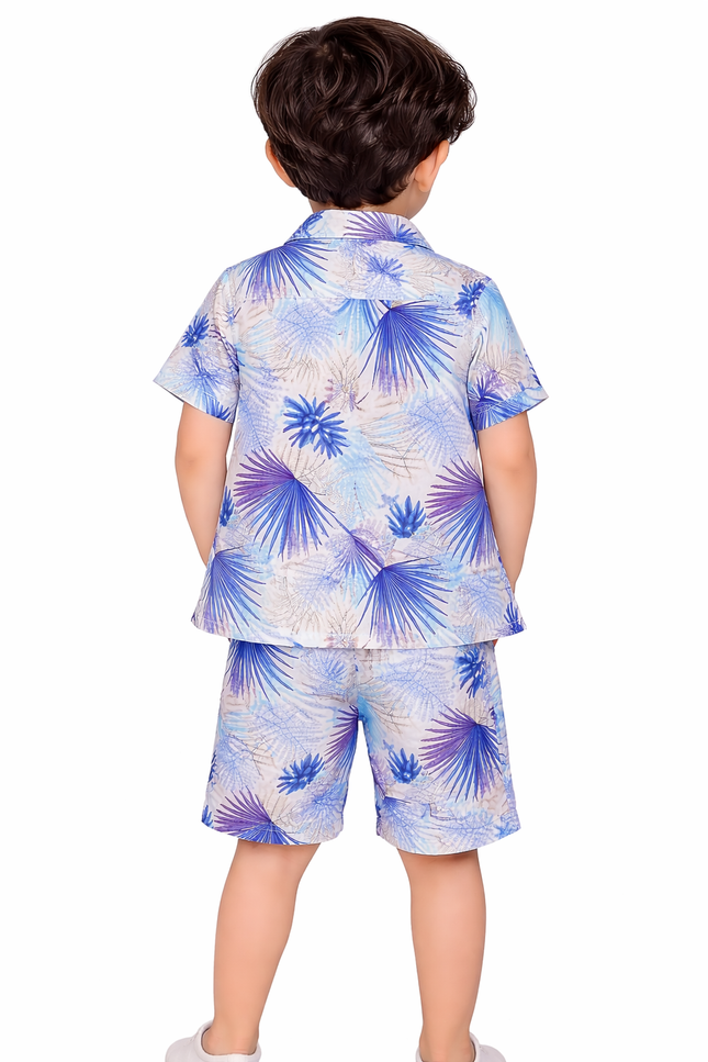 Boys' 3-Piece Tropical Vacation Set – Shirt, Graphic Vest & Shorts