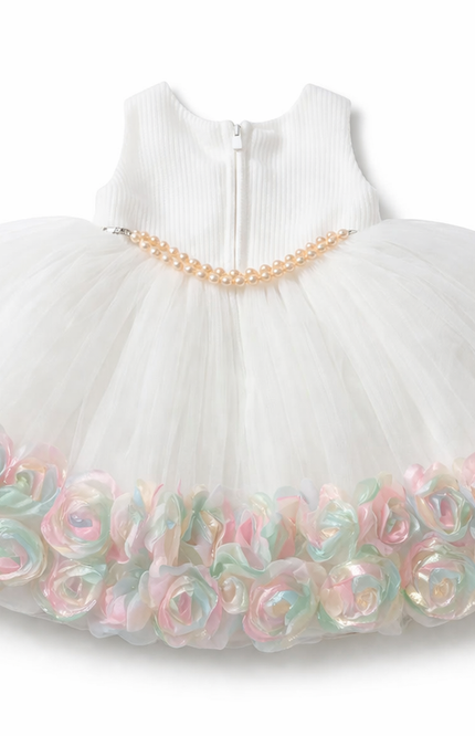 Girls' White Tulle Party Dress with Matching Iridescent Rosette Bolero Jacket