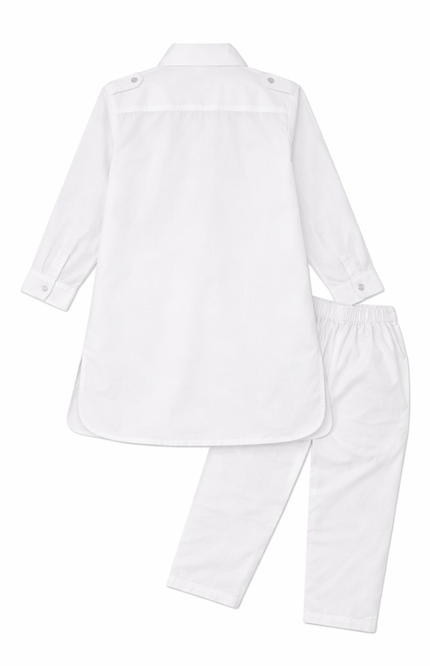 Boys' White Pathani Kurta Set with Chikankari Embroidery