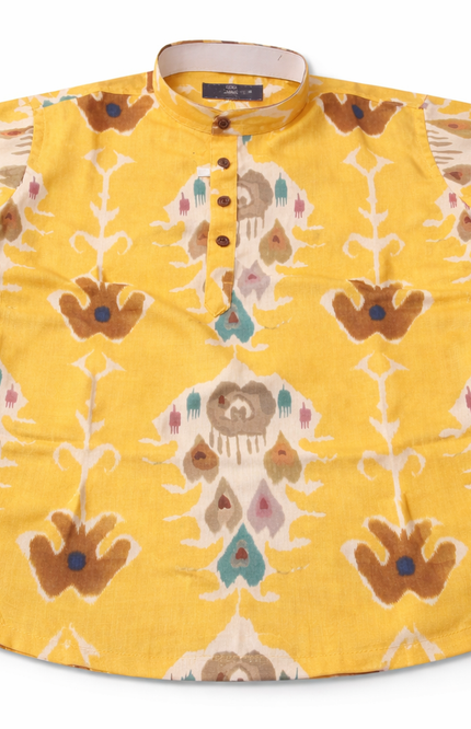 Kids' Designer Ethnic Cotton Kurta – Premium Ochre Yellow Celebration Wear
