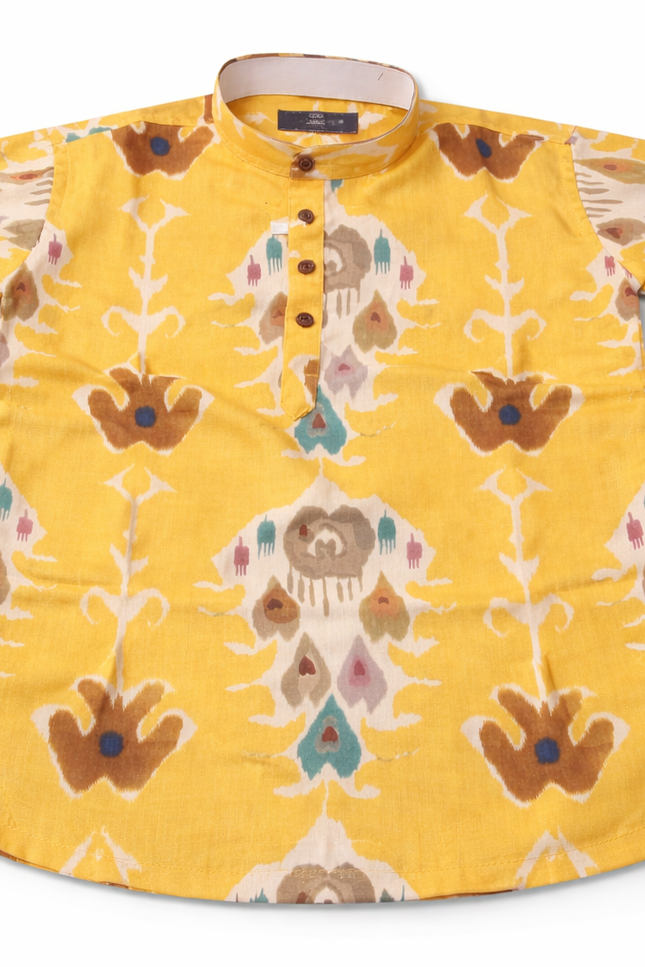 Kids' Designer Ethnic Cotton Kurta – Premium Ochre Yellow Celebration Wear