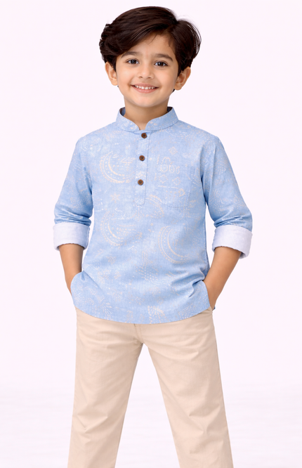 Kids' Premium Cotton Folk-Art Kurta – Designer Ethnic Wear for Pre-Teens
