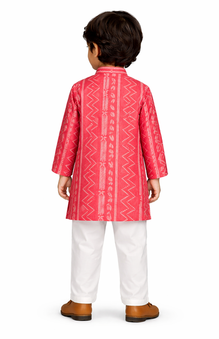 Kids' Ethnic Festive Wear – Premium Red Cotton Kurta Set with White Pajama