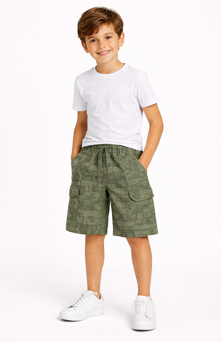 Vintage Map Print Cargo Shorts