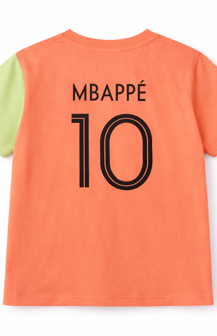 Boys' Mbappé Football Graphic T-Shirt and Shorts 2-Piece Set – Neon Orange & Lime