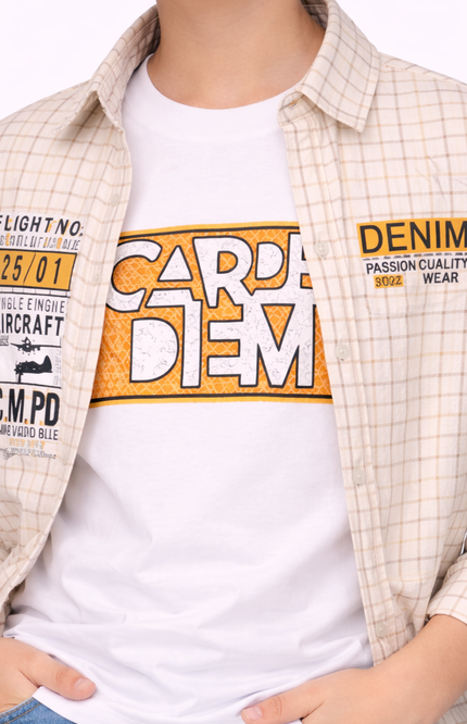 Boys' "Carpe Diem" Aviation Plaid Button-Down Over-Shirt