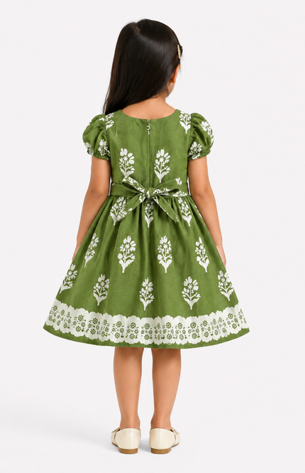 Olive Green Floral Print Fit & Flare Dress