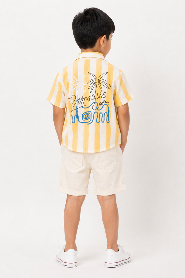 Yellow Striped Summer Co-Ord Set with Graphic Tank
