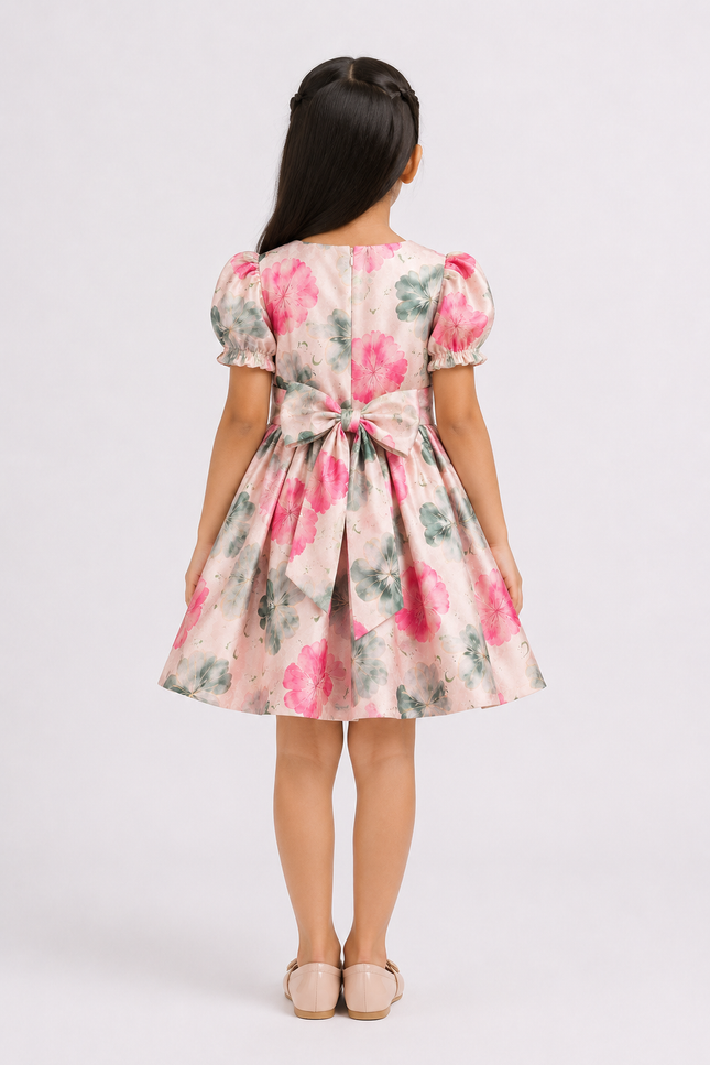 Cream Blush Bloom Puff Sleeve Party Dress