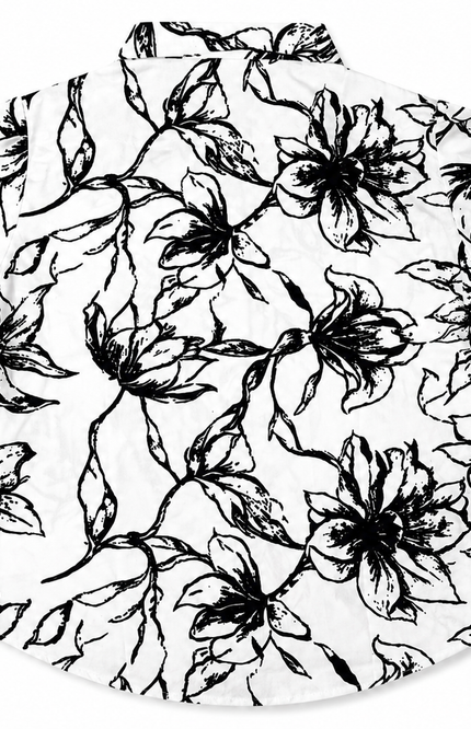 Black Floral Print Short-Sleeve Shirt