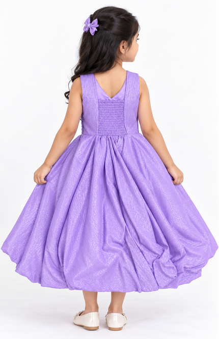 Girls’ Lavender Shimmer Party Dress with Embellished Waist
