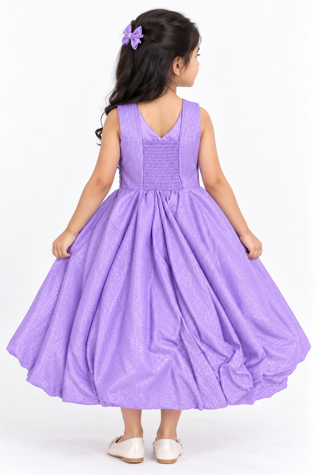 Girls’ Lavender Shimmer Party Dress with Embellished Waist