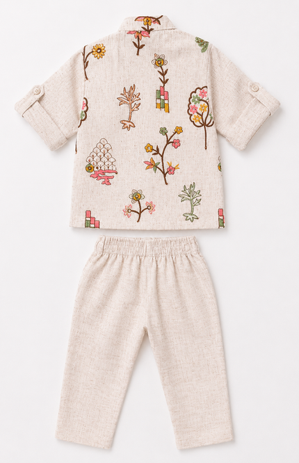 Cream Embroidered Ethnic Co-Ord Set