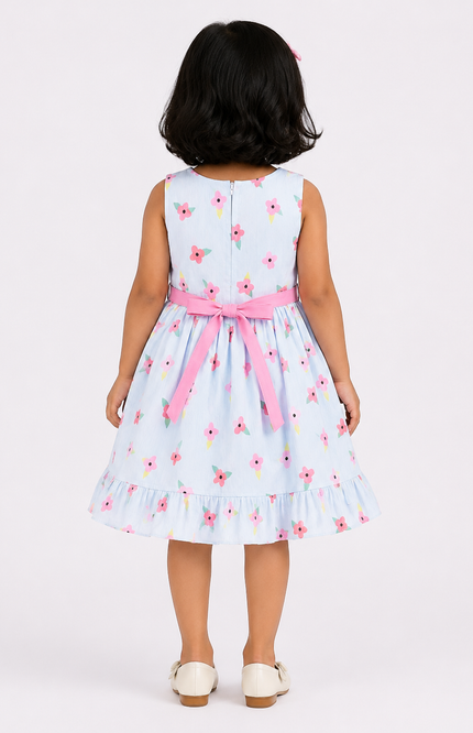 Girls Floral Print Sleeveless Ruffle Dress