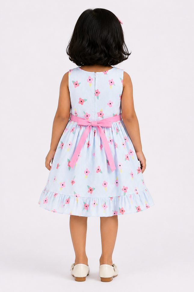 Girls Floral Print Sleeveless Ruffle Dress
