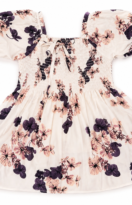 Floral Puff-Sleeve Smocked girls top