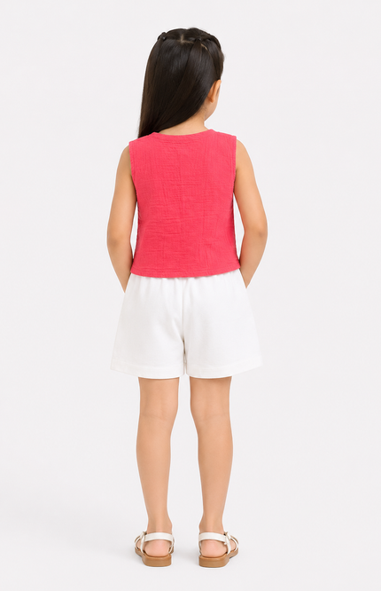 Coral Tassel Top & White Shorts Co-ord Set