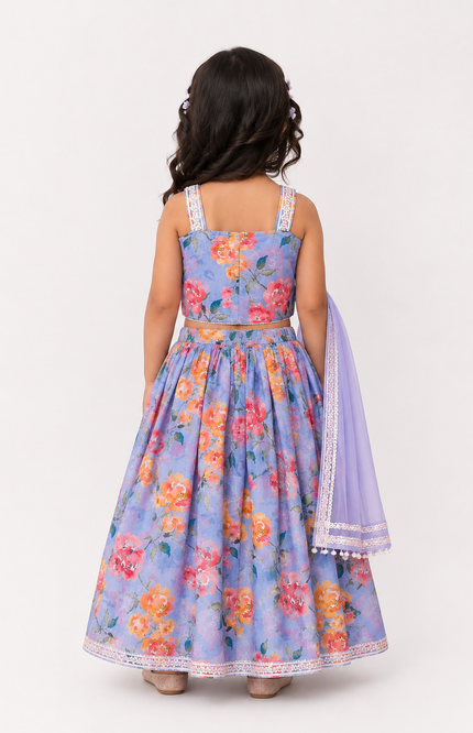 Floral Print Kids Lehenga Choli Set with Dupatta