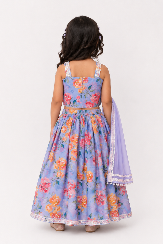 Floral Print Kids Lehenga Choli Set with Dupatta