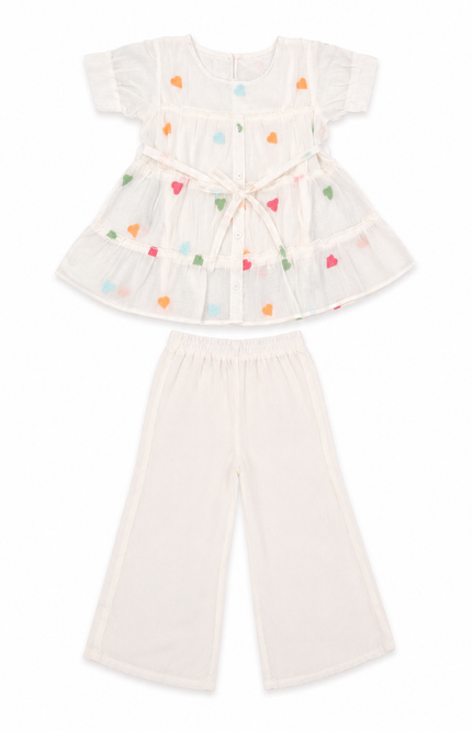 Pastel Heart Tiered Dress & Wide-Leg Pants Set