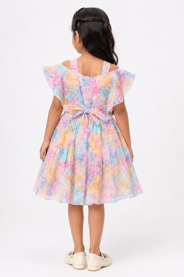 Floral Layered Flutter Sleeve Girls Dress