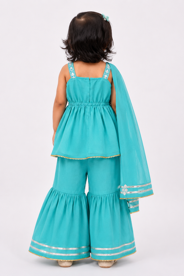 Peplum Top & Sharara Set with Dupatta for Girls