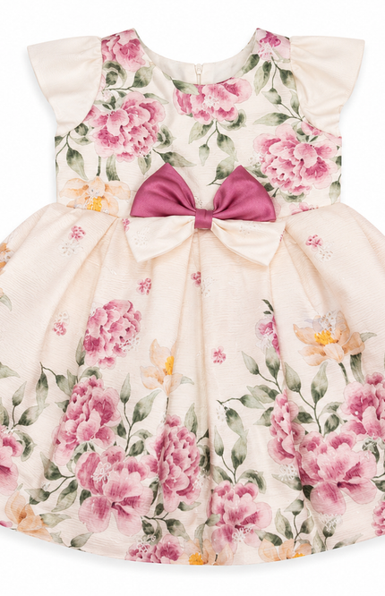 Girls Floral Print Party Dress with Bow