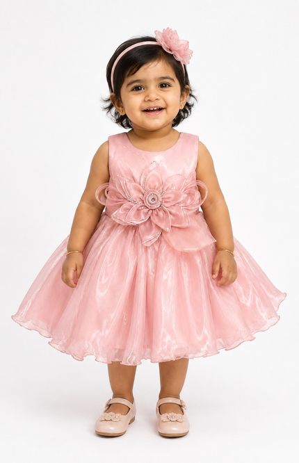 Organza Party Dress with Floral Waist Appliqué