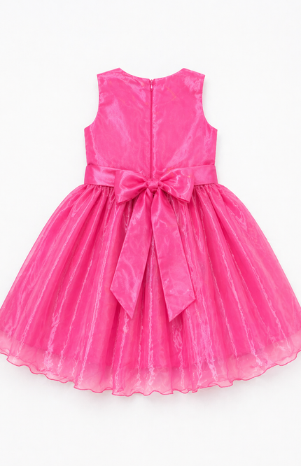 Kids Pink Princess Party Gown with Statement Flower Appliqué