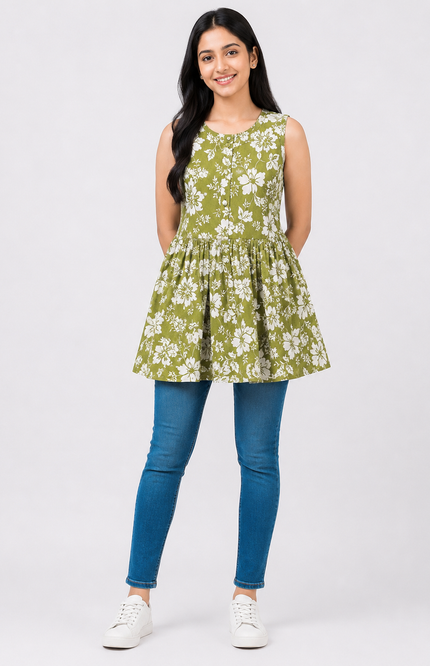 Green Floral Print Sleeveless top