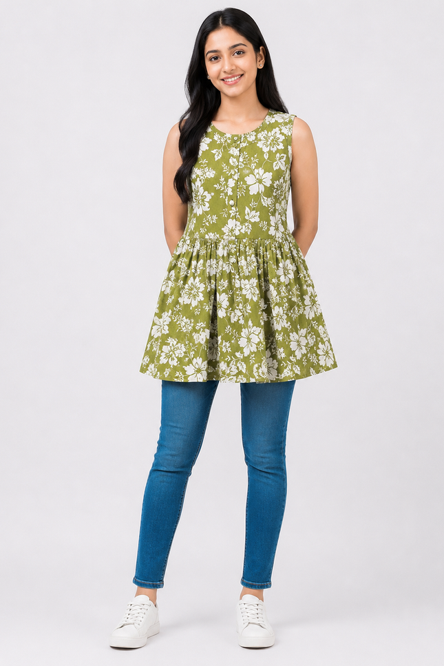 Green Floral Print Sleeveless top
