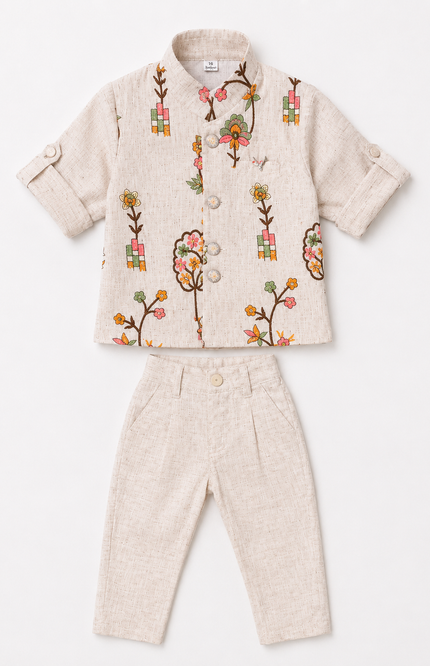 Cream Embroidered Ethnic Co-Ord Set