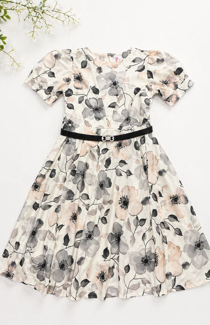Elegant Floral Kids Dress with Belt