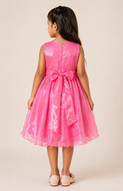 Kids Pink Princess Party Gown with Statement Flower Appliqué