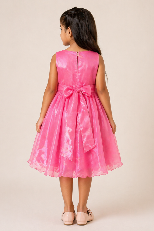 Kids Pink Princess Party Gown with Statement Flower Appliqué