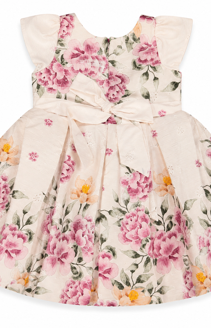 Girls Floral Print Party Dress with Bow