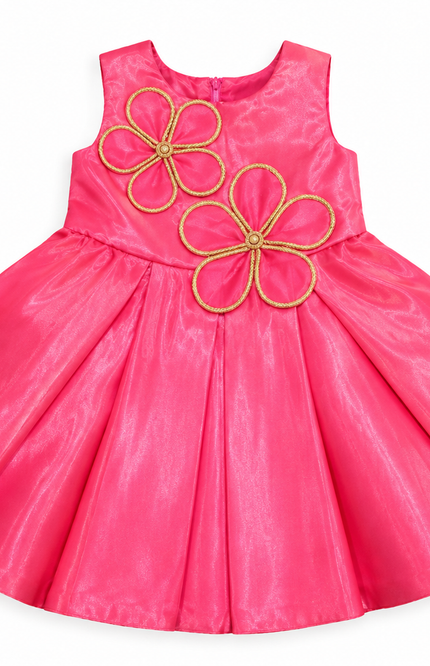 Girls Shimmer Party Dress with Floral Appliqué