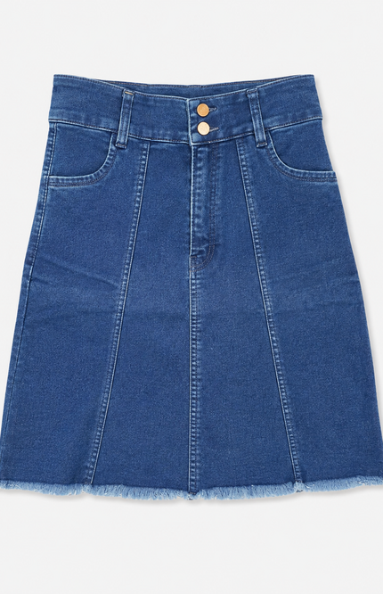 Blue Denim Panelled Mini Skirt