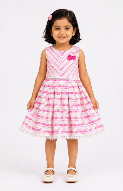 Girls Striped Embroidered Party Dress