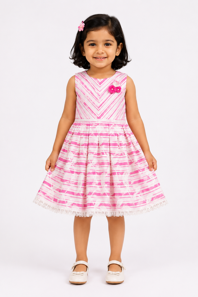 Girls Striped Embroidered Party Dress
