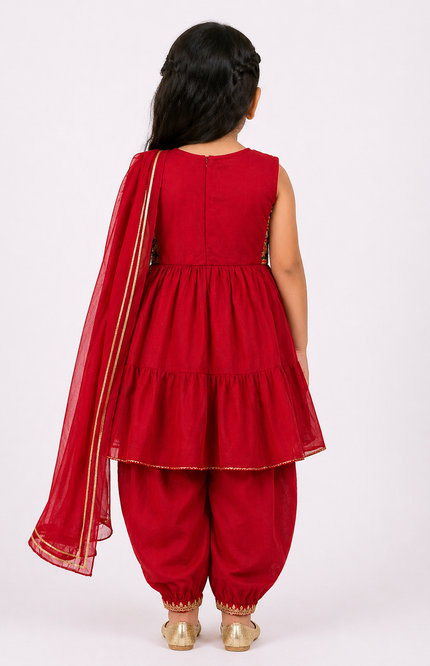 Girls Festive Kurti Dhoti Set with Dupatta