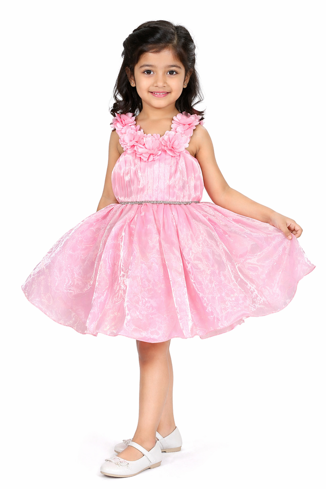 Pink Floral Organza Party Dress for Girls