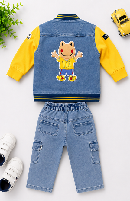 Denim Jacket Co-Ord Set with Graphic Tee & Cargo Jeans