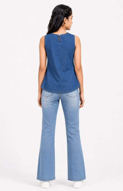 Girls Embroidered Denim Sleeveless Top