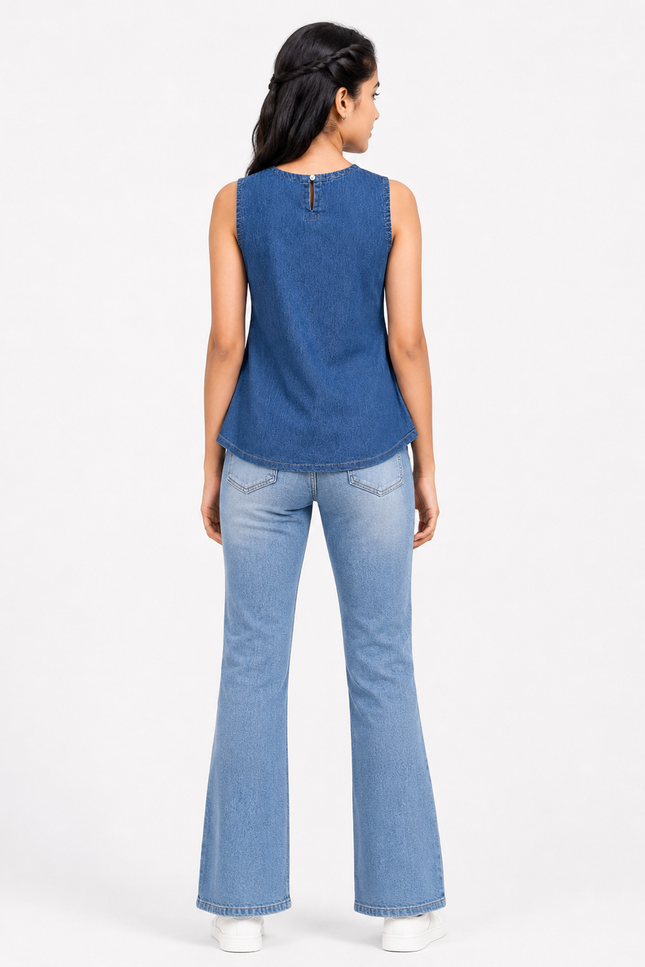 Girls Embroidered Denim Sleeveless Top