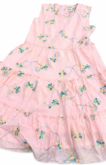 Girls Floral Pink Dress with Denim Jacket Set