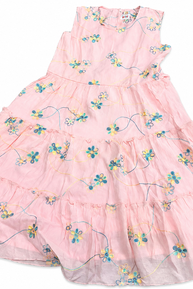 Girls Floral Pink Dress with Denim Jacket Set